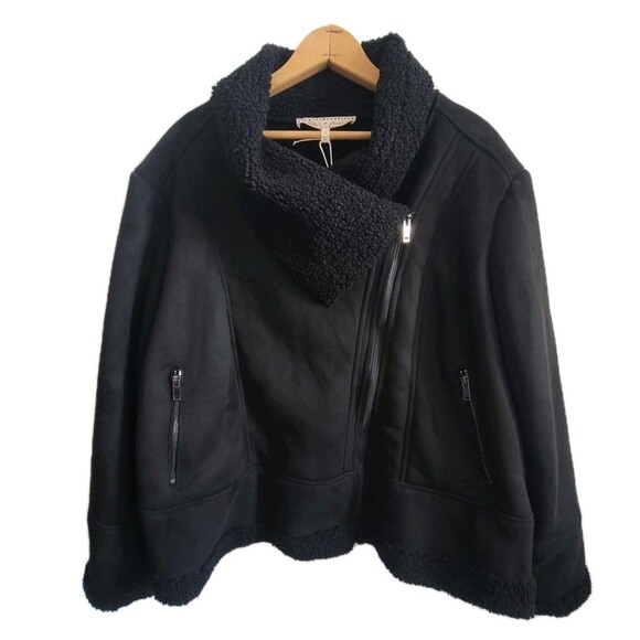 Sheryl Crow Americana Studded Faux Suede Sherpa Moto Black Jacket Plus Size 2X - Picture 3 of 13